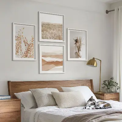 Set de cuadros modernos para salón con motivos vegetales al estilo boho