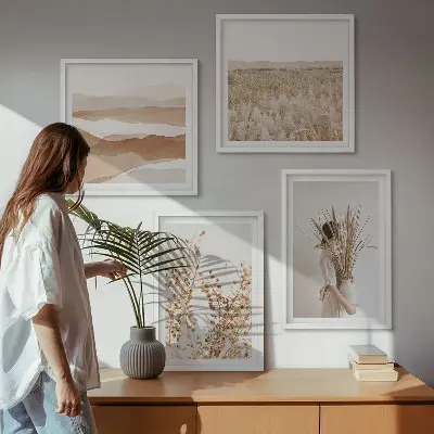 Set de cuadros modernos para salón con motivos vegetales al estilo boho