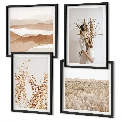 Set de cuadros modernos para salón con motivos vegetales al estilo boho