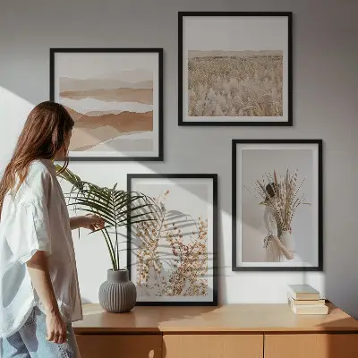 Set de cuadros modernos para salón con motivos vegetales al estilo boho