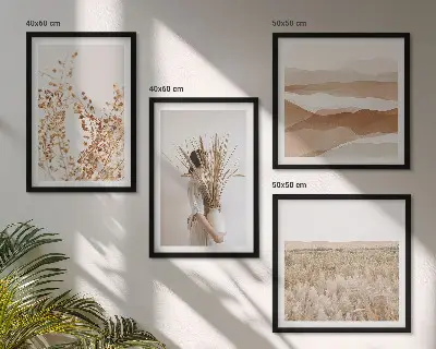 Set de cuadros modernos para salón con motivos vegetales al estilo boho