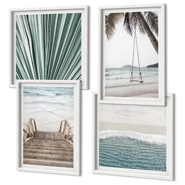 Set de 4 cuadros decorativos vacaciones tropicales para salón