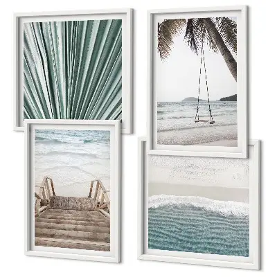 Set de 4 cuadros decorativos vacaciones tropicales para salón