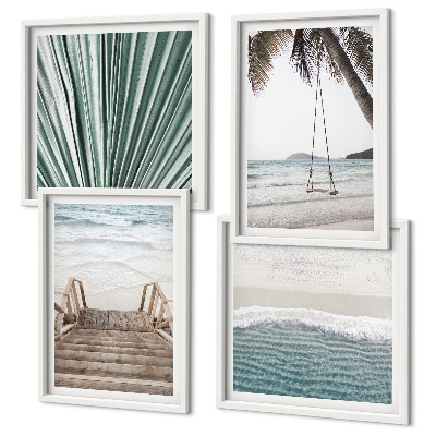 Set de 4 cuadros para salón Vacaciones tropicales