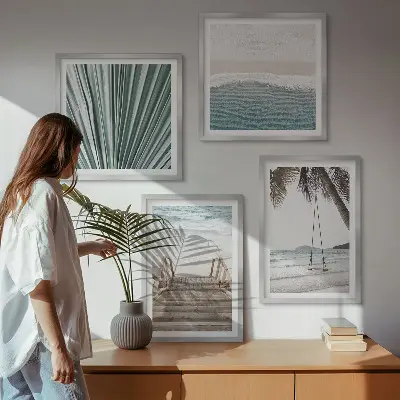 Set de 4 cuadros decorativos vacaciones tropicales para salón