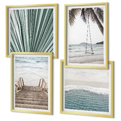 Set de 4 cuadros decorativos vacaciones tropicales para salón