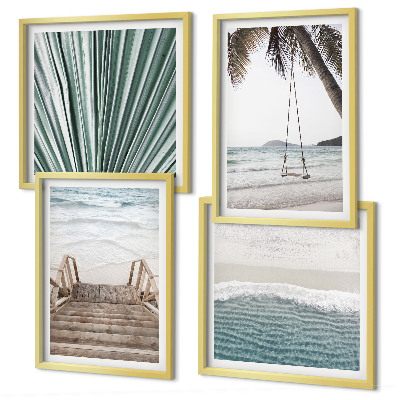 Set de 4 cuadros para salón Vacaciones tropicales
