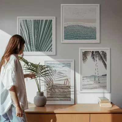Set de 4 cuadros decorativos vacaciones tropicales para salón