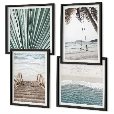 Set de 4 cuadros decorativos vacaciones tropicales para salón