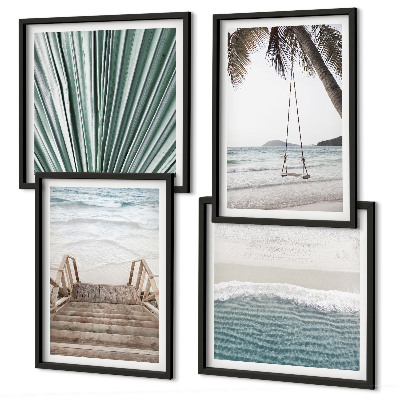 Set de 4 cuadros para salón Vacaciones tropicales