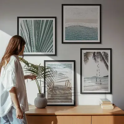 Set de 4 cuadros decorativos vacaciones tropicales para salón