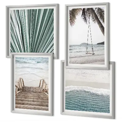 Set de 4 cuadros decorativos vacaciones tropicales para salón