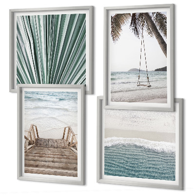 Set de 4 cuadros para salón Vacaciones tropicales