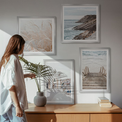 Set de cuadros modernos para salón Arquitectura marina de Santorini