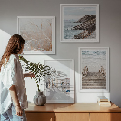 Set de cuadros modernos para salón Arquitectura marina de Santorini
