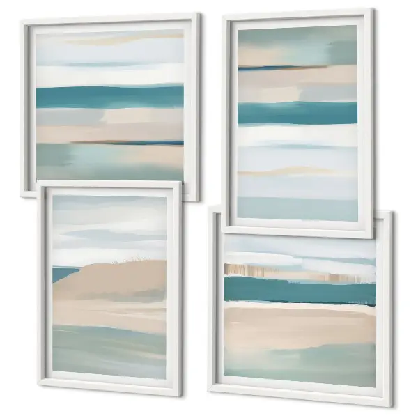 Set de 4 cuadros para salón con paisajes azules abstractos