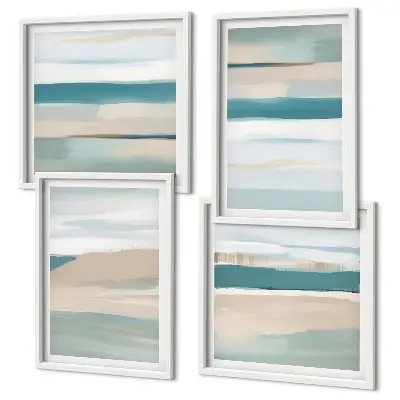 Set de 4 cuadros para salón con paisajes azules abstractos