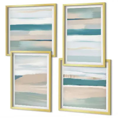Set de 4 cuadros para salón con paisajes azules abstractos
