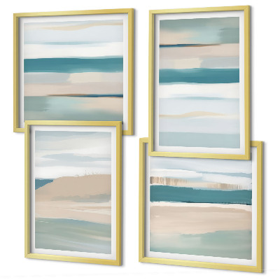 Set de 4 cuadros para salón Paisajes azules abstractos