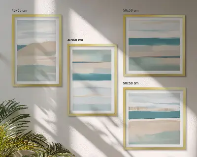 Set de 4 cuadros para salón con paisajes azules abstractos