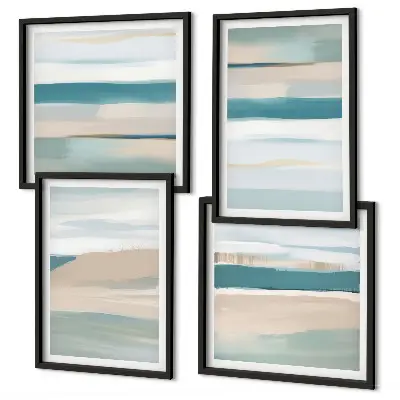 Set de 4 cuadros para salón con paisajes azules abstractos