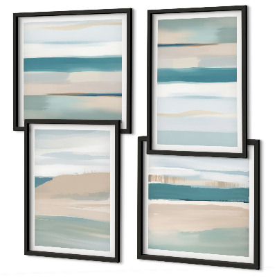 Set de 4 cuadros para salón Paisajes azules abstractos