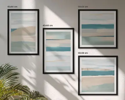 Set de 4 cuadros para salón con paisajes azules abstractos