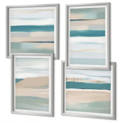 Set de 4 cuadros para salón con paisajes azules abstractos
