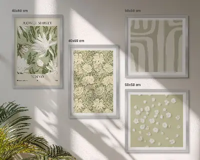 Set de cuadros modernos para salón con composiciones bohemias de plantas en tonos pastel