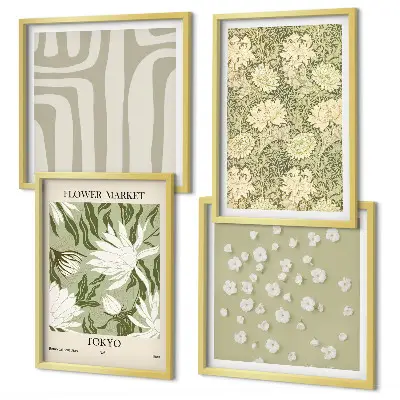 Set de cuadros modernos para salón con composiciones bohemias de plantas en tonos pastel