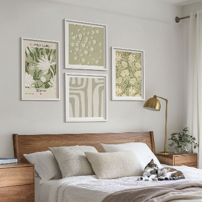 Set de cuadros modernos para salón composiciones bohemias de plantas en tonos pastel