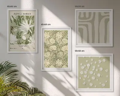 Set de cuadros modernos para salón con composiciones bohemias de plantas en tonos pastel