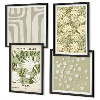 Set de cuadros modernos para salón con composiciones bohemias de plantas en tonos pastel