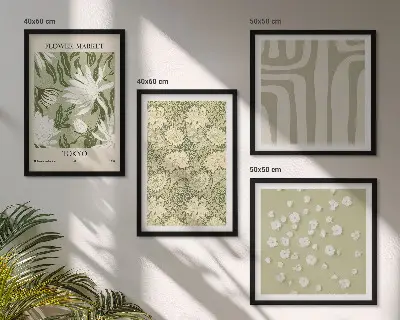 Set de cuadros modernos para salón con composiciones bohemias de plantas en tonos pastel