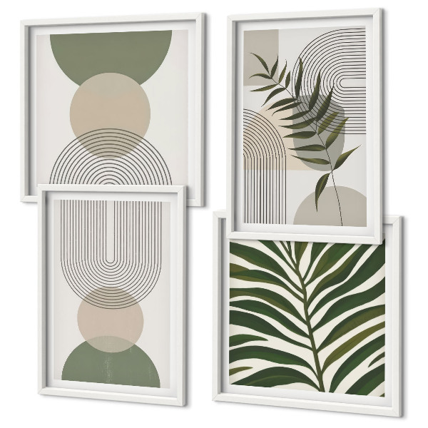 Set de 4 cuadros para salón Hojas abstractas estilo boho