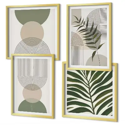 Set de 4 cuadros para salón con diseño de hojas abstractas estilo boho