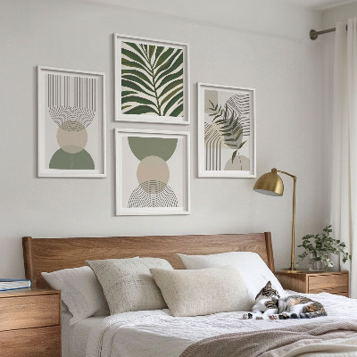Set de 4 cuadros para salón Hojas abstractas estilo boho