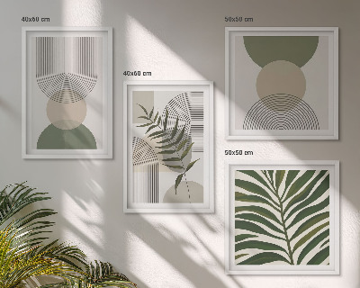 Set de 4 cuadros para salón Hojas abstractas estilo boho