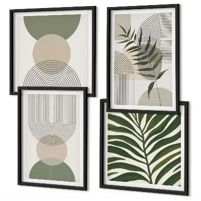 Set de 4 cuadros para salón con diseño de hojas abstractas estilo boho