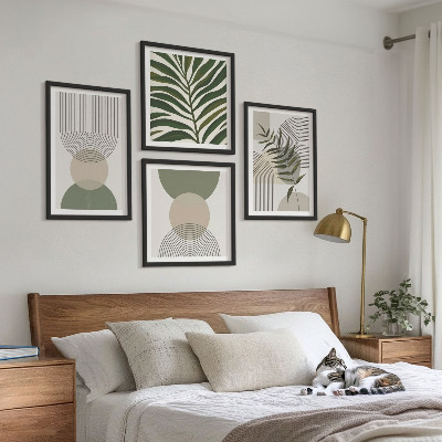 Set de 4 cuadros para salón Hojas abstractas estilo boho