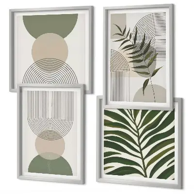 Set de 4 cuadros para salón con diseño de hojas abstractas estilo boho