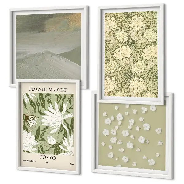Galería de pared con abstracciones florales de estilo bohemio