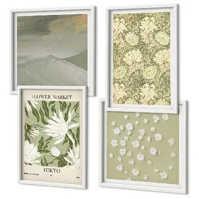 Galería de pared con abstracciones florales de estilo bohemio
