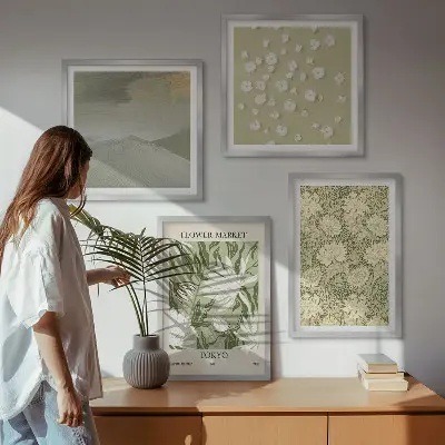 Galería de pared con abstracciones florales de estilo bohemio