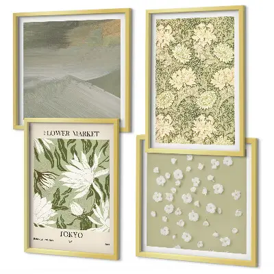 Galería de pared con abstracciones florales de estilo bohemio