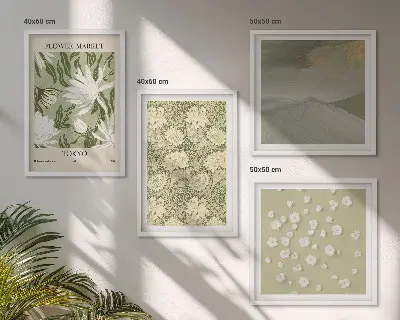Galería de pared con abstracciones florales de estilo bohemio