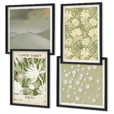 Galería de pared con abstracciones florales de estilo bohemio