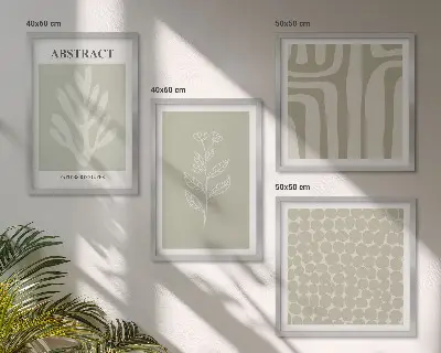 Set de cuadros modernos para salón con patrones vegetales y geométricos