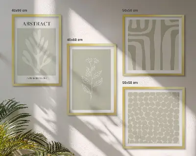 Set de cuadros modernos para salón con patrones vegetales y geométricos