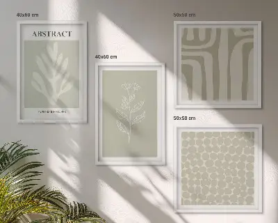 Set de cuadros modernos para salón con patrones vegetales y geométricos